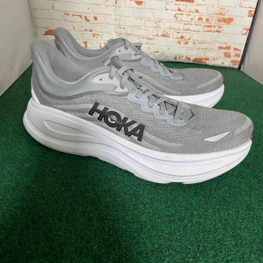 Hoka Bondi 8 Running Shoes Mens 12D Grey White 1162011 Sneaker